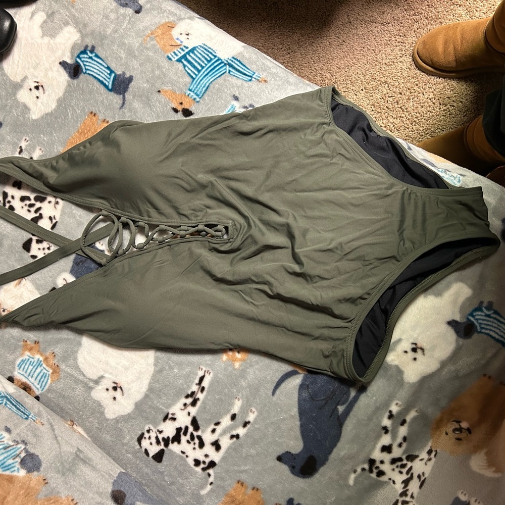 Olive Green Lace-Up Swimsuit